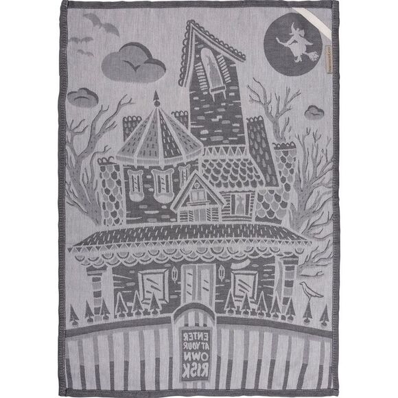 Halloween Haunted House Enter At Your Own Risk Gray Kitchen Dish Towel Cotton - Picture 2 of 6